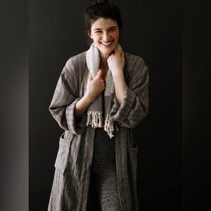 $200 BAINS-PLUS PARIS Herringbone 100% Cotton Robe Kimono Women’s